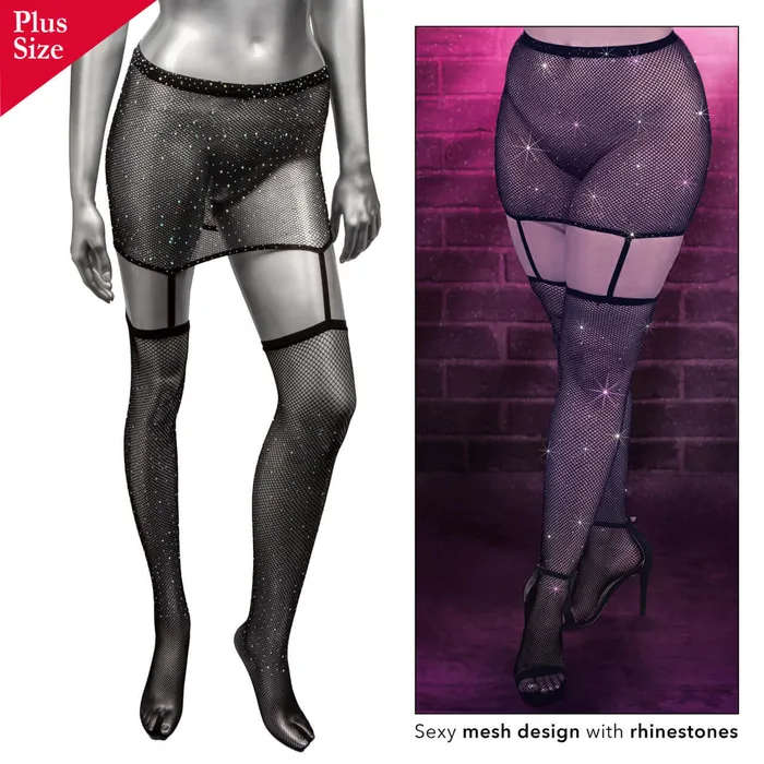 California Exotic Novelties Male Sex Toys Radiance Plus Size One Piece Garter Skirt with Thigh Highs Captivating Elegance for Curvy Confidence