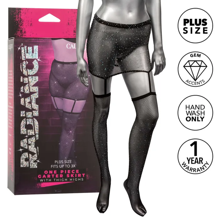 California Exotic Novelties Male Sex Toys Radiance Plus Size One Piece Garter Skirt with Thigh Highs Captivating Elegance for Curvy Confidence