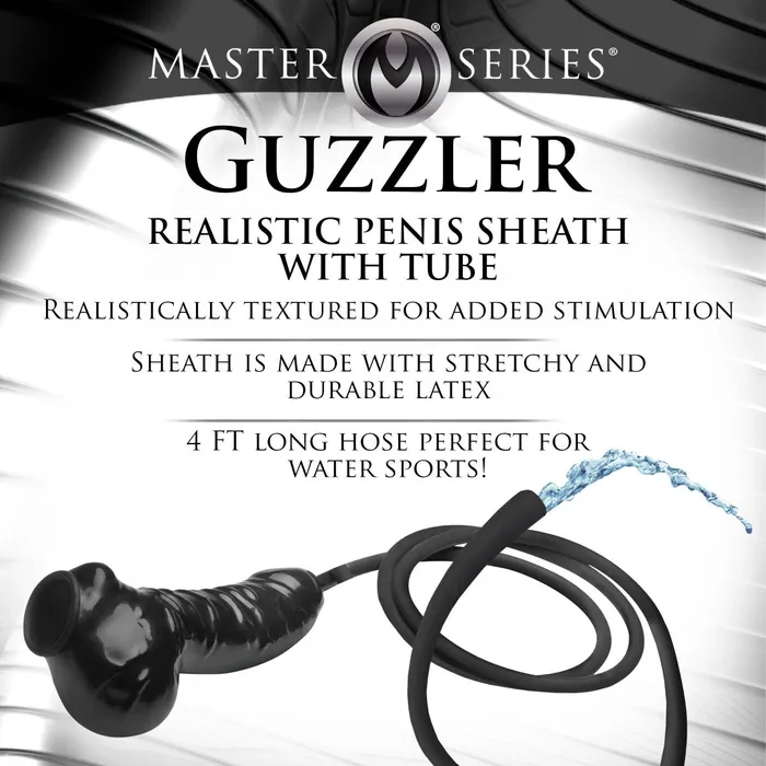 Guzzler Realistic Penis Sheath With Tube Black XR Brands Master Series Male Sex Toys Guzzler Realistic Penis Sheath With Tube Black XR Brands Master Series Male Sex Toys