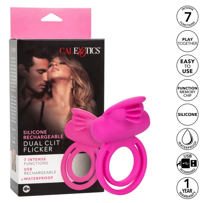 Female Sex Toys CalExotics Silicone Rechargeable Dual Clit Flicker Enhancer