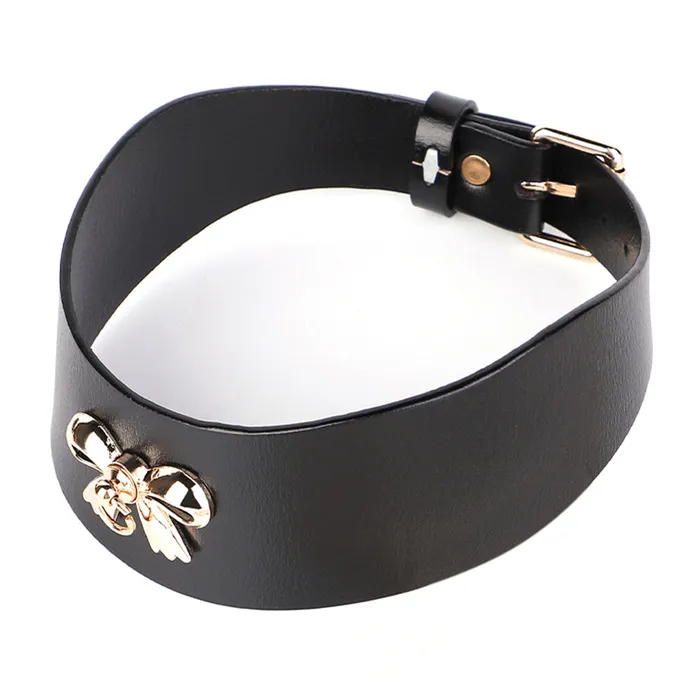 Male Sex Toys ZYL Leather ZYL Genuine Leather Collar With Gold Bow