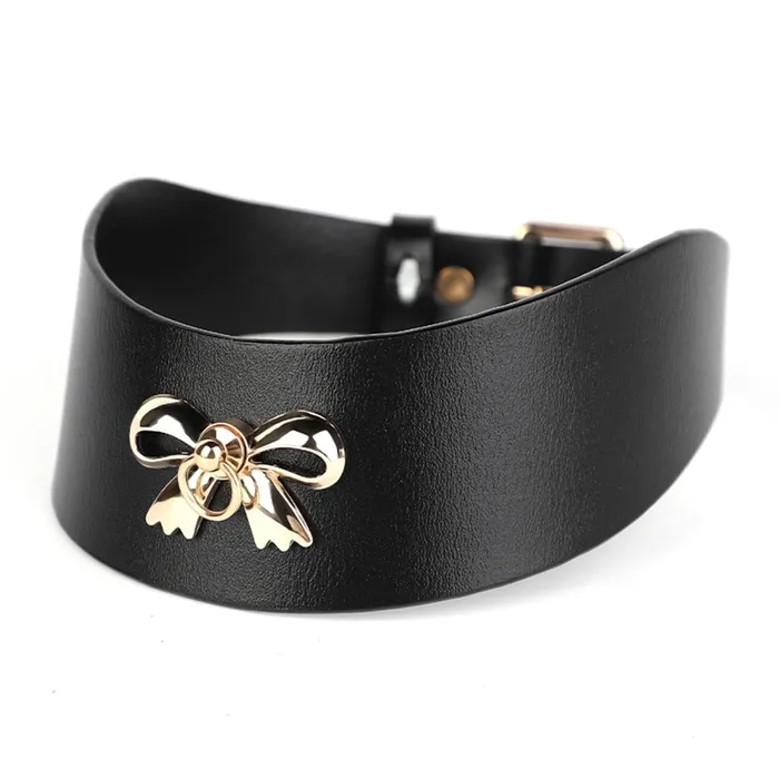 Male Sex Toys ZYL Leather ZYL Genuine Leather Collar With Gold Bow